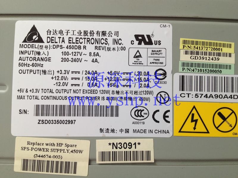 上海源深科技 Shanghai   HP ML150 G1  Server Power Supply   DPS-450DBR 344674-003 高清图片