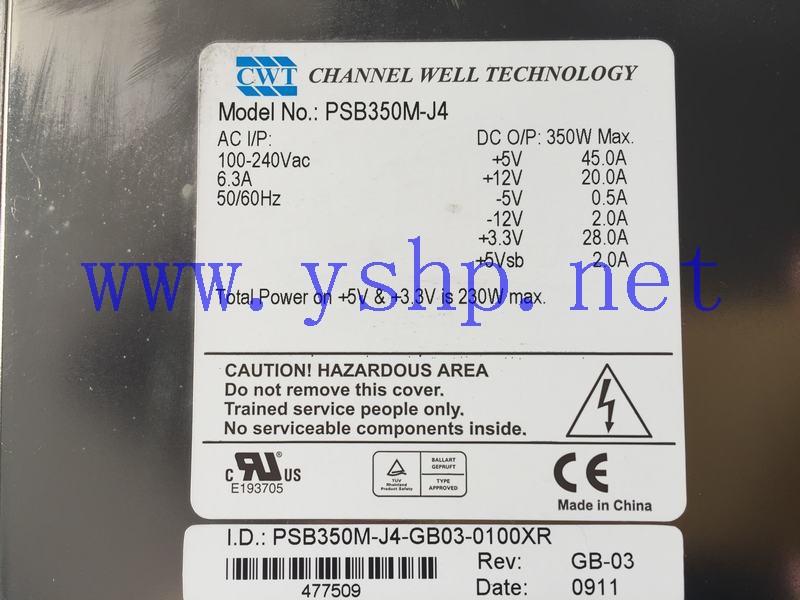 上海源深科技 Shanghai   CWT  Hot Swap Power Supply  PSB350M-J4 PSB350M-J4-GB03-0100XR GB-03 高清图片