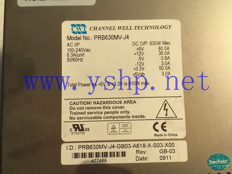 上海源深科技 Shanghai   CWT 2+1冗余 Power Supply   PRB630MV-J4 PRB630MV-J4-GB03-A618-X-S03-X00 REV GB-03 高清图片