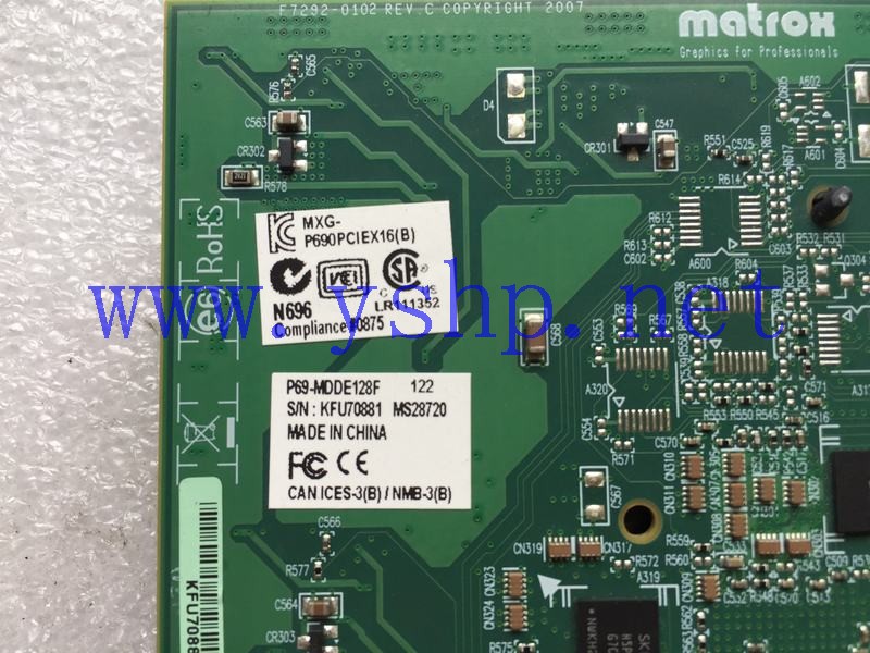 上海源深科技 Shanghai   matrox双屏 Graphics Card   F7292-0102 REV.C MXG-P690PCIEX16(B) P69-MDDE128F 高清图片