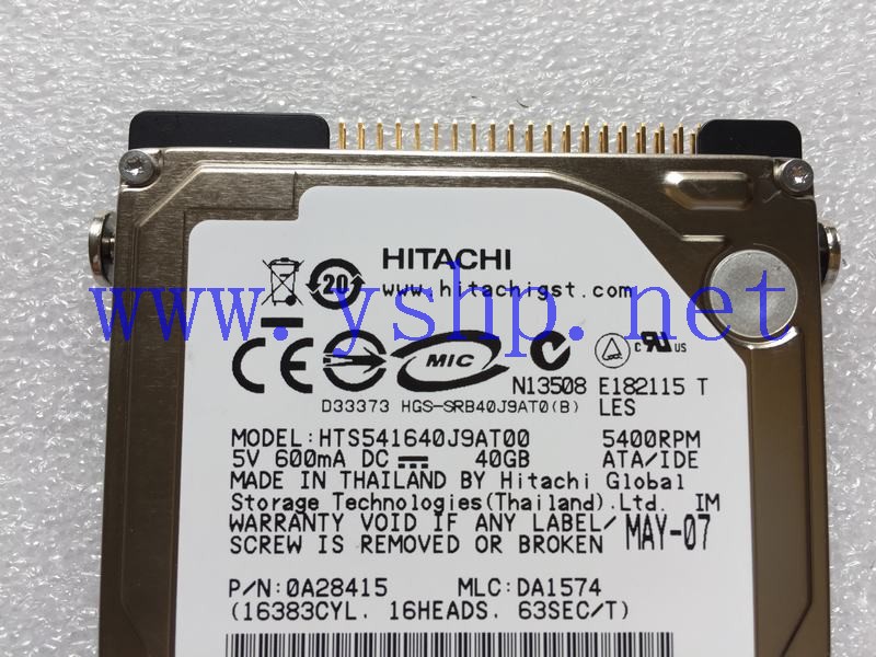 上海源深科技 HITACHI 40G IDE Hard disk   HTS541640J9AT00 0A28415 高清图片