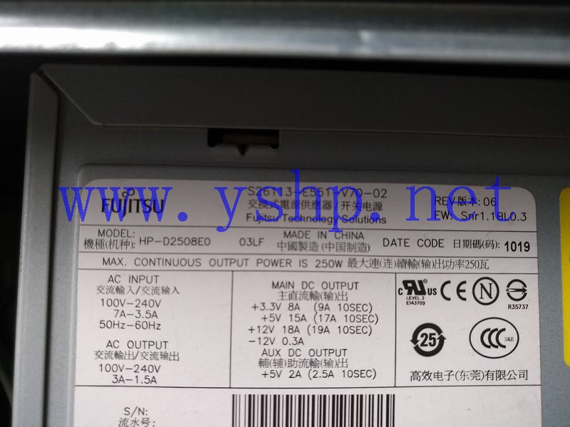 上海源深科技  Fujitsu  Siemens  Power Supply   S26113-E551-V70-02 HP-D2508E0 高清图片